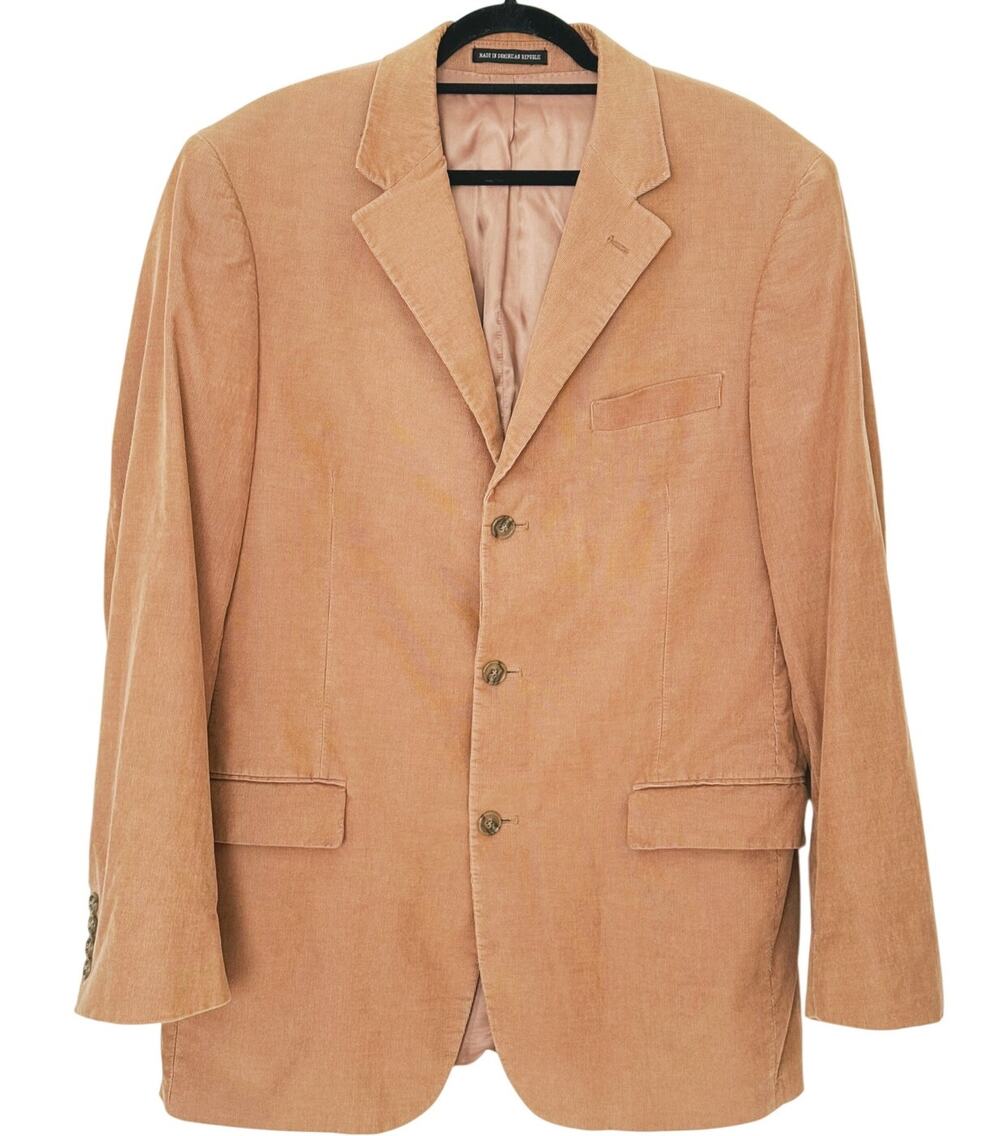 Vintage Geoffrey Beene Mens Corduroy 3 Button Blazer 42 L Tan Preppy Minimal